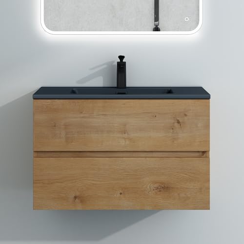 Mai & Mai Badmöbel-Set Waschtisch mit Unterschrank Mineralguss Waschbecken in Anthrazit Waschbeckenunterschrank 80x48x50cm Kerneiche 2-Schubladen Soft-Close Aqualis Mai & Mai Badmöbel-Set Waschtisch mit Unterschrank Mineralguss Waschbecken in Anthrazit Waschbeckenunterschrank 80x48x50cm Kerneiche 2-Schubladen Soft-Close Aqualis von Mai & Mai