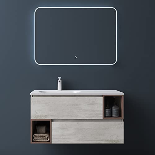Mai & Mai Badmöbelset Waschtisch mit Unterschrank 100x48x54cm mineralguss Waschbecken mit Unterschrank in Beton und Eiche Gemini von Mai & Mai