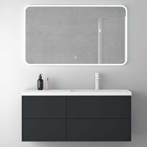 Mai & Mai Badmöbelset Anthrazit matt 120cm Waschbecken mit Unterschrank Waschtisch 4 Soft-Close Schubladen Badezimmer Waschbeckenunterschrank Badezimmermöbel mit LED-Badspiegel Moment von Mai & Mai