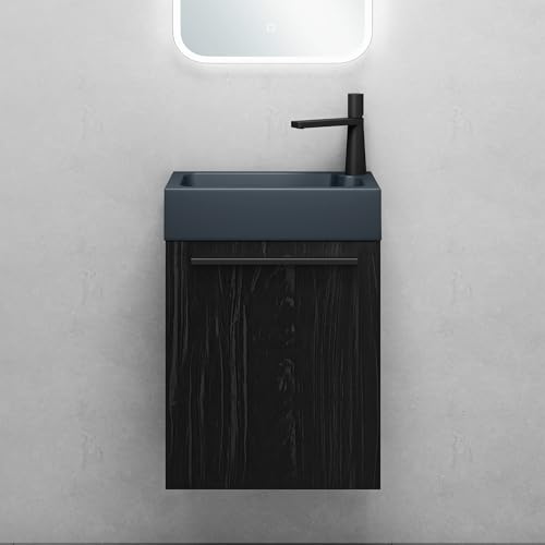 Mai & Mai Badmöbelset Badezimmermöbel Waschbeckenunterschrank in Schwarz Strukturiert und Waschbecken Anthrazit matt BxTxH 46x26x63 cm Pisa von Mai & Mai