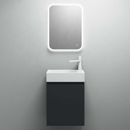 Mai & Mai Badmöbelset Badezimmermöbel bestehend aus Waschbecken LED-Spiegel und Waschbeckenunterschrank in Anthrazit Matt, BTH: 46x26x63cm Pisa02 von Mai & Mai
