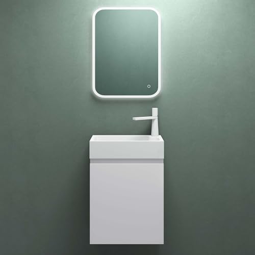 Mai & Mai Badmöbelset Badezimmermöbel bestehend aus Waschbecken LED-Spiegel und Waschbeckenunterschrank in Weiß matt, BTH: 46x26x63cm Pisa02 von Mai & Mai