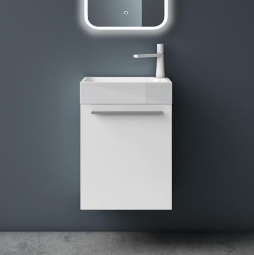 Mai & Mai Badmöbelset Pisa Kleiner Waschbeckenunterschrank 46 cm, Unterschrank in Weiß Matt, mit Waschschbecken aus Mineralguss für Gäste-WC von Mai & Mai