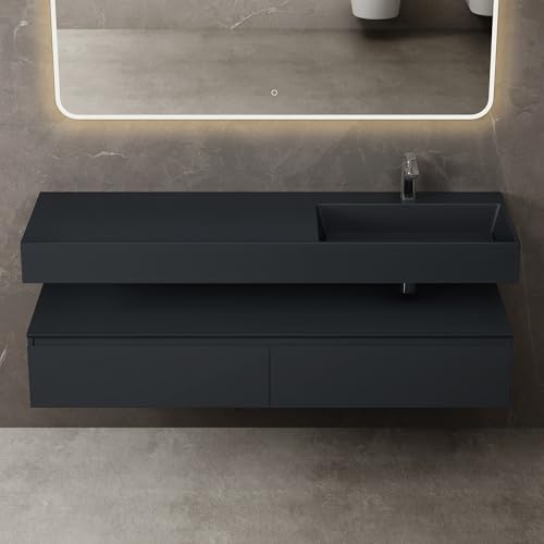 Mai & Mai Badmöbelset Waschtisch mit Unterschrank Anthrazit matt 150x48x25cm mit Soft-Close Schubladen inkl. Mineralguss-Waschbecken in matt Anthrazit UP von Mai & Mai