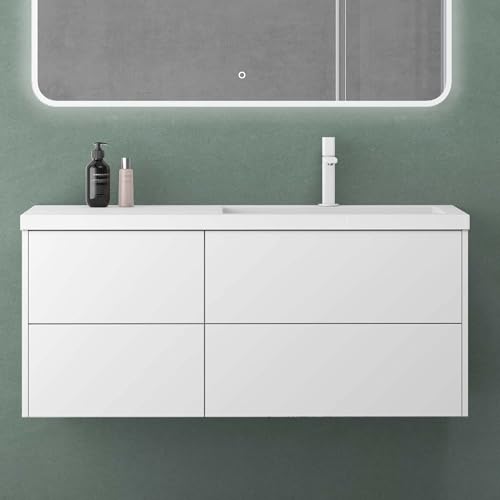 Mai & Mai Badmöbelset 120cm Waschbeckenunterschrank Waschtisch mit Unterschrank Weiß matt 4 Soft-Close Schubladen Badezimmermöbel Moment von Mai & Mai