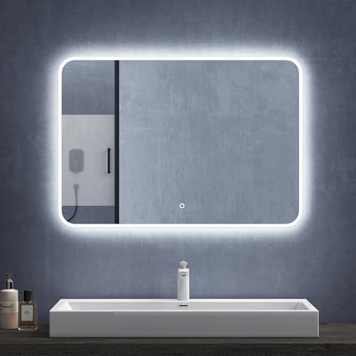 Mai & Mai Badspiegel mit LED Beleuchtung Wandspiegel 100x80cm Bad-Spiegel mit Touchschalter, Beschlagfrei durch Antifog-Schicht von Mai & Mai