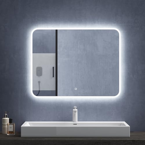 Mai & Mai Badspiegel mit LED Beleuchtung Wandspiegel 90x70cm Bad-Spiegel mit Touchschalter, Beschlagfrei durch Antifog-Schicht von Mai & Mai