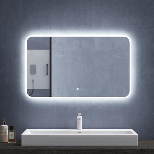 Mai & Mai Badspiegel mit LED Beleuchtung Wandspiegel 100x60cm Bad-Spiegel mit Touchschalter, Beschlagfrei durch Antifog-Schicht von Mai & Mai