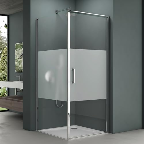Mai & Mai Duschkabine 100x80x195cm Hebe-Senk-Mechanismus Milchglas Streifen Rav36MS-Plus 8mm ESG-Sicherheitsglas Nano-Beschichtung von Mai & Mai