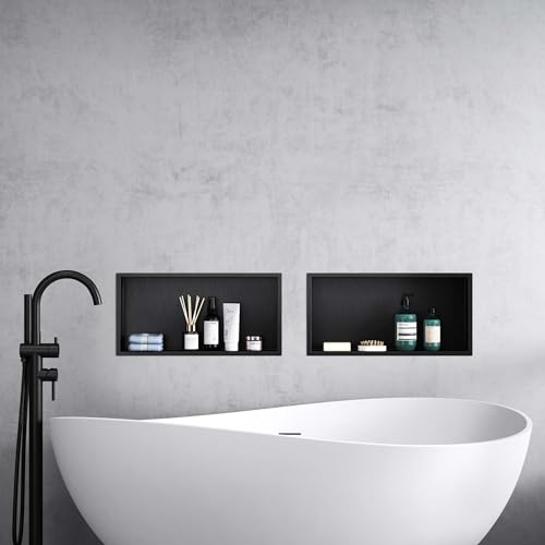 Mai & Mai Duschnische Bad Schwarz 30cm x 60cm x 8,3cm Wandnische befliesbar aus Edelstahl Duschregal einfache Montage von Mai & Mai