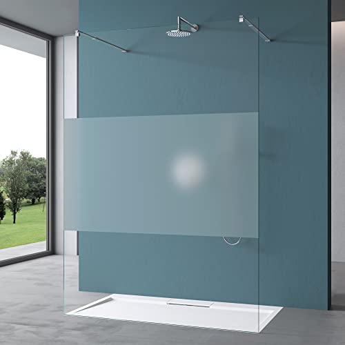 Mai & Mai Duschwand Duschabtrennung 2 Haltestange für Walk-In Dusche 120cm 10mm Klarglas Teilsatiniert ESG-Sicherheitsglas mit Nanobeschichtung Rechteckiger Stabilisator Bremen02MS+2 von Mai & Mai