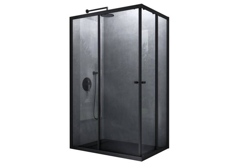 Mai & Mai Eckdusche Duschkabine Doppel-Schiebetür H:190cm Nano mit ESG R16K-Schwarz, BxT: 75x75 cm, Einscheibensicherheitsglas (ESG), ebenerdiger Einbau möglich von Mai & Mai