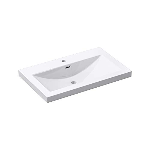 Mai & Mai Waschbecken Einbauwaschbecken Waschschale Waschtisch Mineralguss Weiß Rechteckig 1 Armaturenloch Überlauf-Funktion Breite: 76,5cm Col01 von Mai & Mai