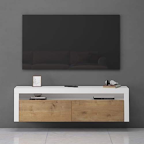 Mai & Mai Fernsehschrank TV Schrank Lowboard Hängeschrank 2 Türen mit Soft-Close Fernsehtisch für Wohnzimmer in matt Weiß + Kerneiche BTH: 160x40x46 cm Fernsehschrank01 von Mai & Mai
