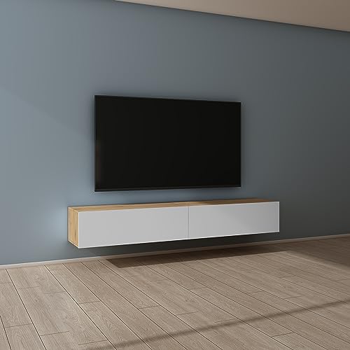 Mai & Mai Fernsehtisch Fernsehschrank TV Schrank Verdeckter Griff mit Soft-Close Lowboard Hängeschrank für Wohnzimmer in Kerneiche + Matt Weiß BTH: 200x40,2x30 cm Fernsehschrank02 von Mai & Mai