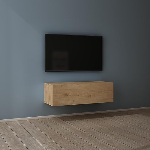 Mai & Mai Fernsehtisch Fernsehschrank TV Schrank Verdeckter Griff mit Soft-Close Lowboard Hängeschrank für Wohnzimmer in Kerneiche BTH: 100x40,2x30 cm Fernsehschrank02 von Mai & Mai