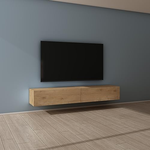 Mai & Mai Fernsehtisch Fernsehschrank TV Schrank Verdeckter Griff mit Soft-Close Lowboard Hängeschrank für Wohnzimmer in Kerneiche BTH: 200x40,2x30 cm Fernsehschrank02 von Mai & Mai