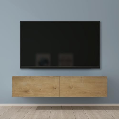 Mai & Mai Fernsehtisch Fernsehschrank TV Schrank Verdeckter Griff mit Soft-Close Lowboard Hängeschrank für Wohnzimmer in Matt Anthrazit + Kerneiche BTH: 140x40,2x30 cm Fernsehschrank02 von Mai & Mai