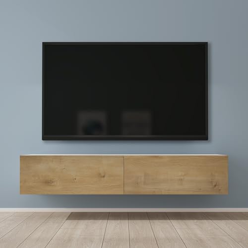 Mai & Mai Fernsehtisch Fernsehschrank TV Schrank Verdeckter Griff mit Soft-Close Lowboard Hängeschrank für Wohnzimmer in Matt Weiß + Kerneiche BTH: 160x40,2x30 cm Fernsehschrank02 von Mai & Mai