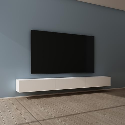 Mai & Mai Fernsehtisch Fernsehschrank TV Schrank Verdeckter Griff mit Soft-Close Lowboard Hängeschrank für Wohnzimmer in Matt Weiß BTH: 300x40,2x30 cm Fernsehschrank02 von Mai & Mai
