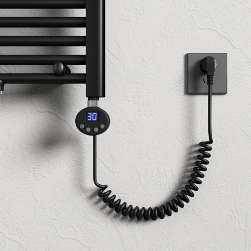 Mai & Mai Heizstab mit Thermostat 600W Schwarz Elektroheizstab mit LCD Bildschirm Heizpatrone aus Edelstahl Heizelement für Badheizkörper Heizungen Handtuchhalter von Mai & Mai