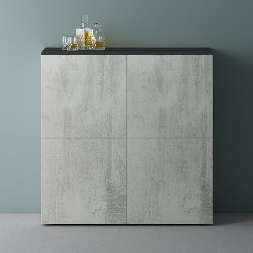 Mai & Mai Möbel Kommode Aufbewahrungsschrank mit 4 Türen in Anthrazit matt + Beton Sideboard Schrank Mehrzweckschrank BTH: 100x36,4x98 cm Schrank04 von Mai & Mai