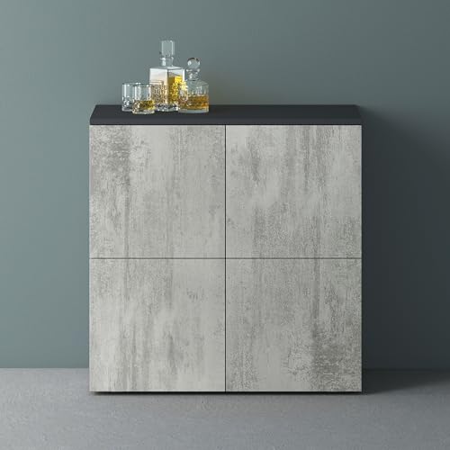Mai & Mai Möbel Kommode Aufbewahrungsschrank mit 4 Türen in Anthrazit matt + Beton Sideboard Schrank Mehrzweckschrank BTH: 76x36,4x74 cm Schrank04 von Mai & Mai