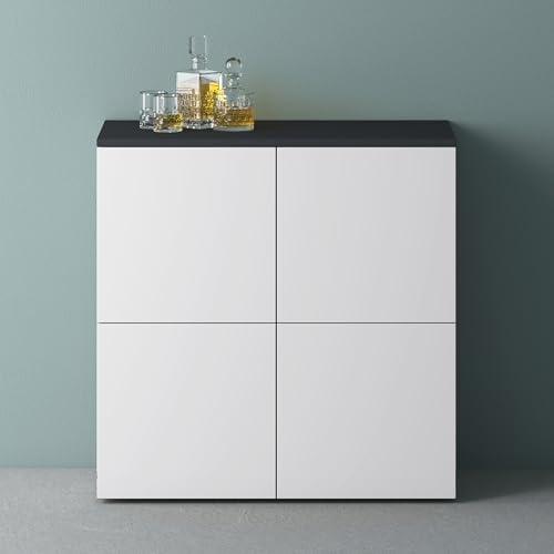 Mai & Mai Möbel Kommode Aufbewahrungsschrank mit 4 Türen in Anthrazit matt + Weiß matt Sideboard Schrank Mehrzweckschrank BTH: 76x36,4x74 cm Schrank04 von Mai & Mai