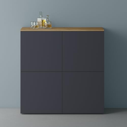 Mai & Mai Möbel Kommode Aufbewahrungsschrank mit 4 Türen in Kerneiche + Anthrazit matt Sideboard Schrank Mehrzweckschrank BTH: 100x36,4x98 cm Schrank04 von Mai & Mai