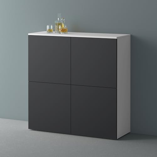 Mai & Mai Möbel Kommode Aufbewahrungsschrank mit 4 Türen in Weiß matt + Anthrazit matt Sideboard Schrank Mehrzweckschrank BTH: 100x36,4x98 cm Schrank04 Mai & Mai Möbel Kommode Aufbewahrungsschrank mit 4 Türen in Weiß matt + Anthrazit matt Sideboard Schrank Mehrzweckschrank BTH: 100x36,4x98 cm Schrank04 von Mai & Mai