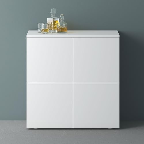 Mai & Mai Möbel Kommode Aufbewahrungsschrank mit 4 Türen in Weiß matt Sideboard Schrank Mehrzweckschrank BTH: 76x36,4x74 cm Schrank04 von Mai & Mai