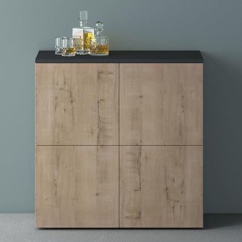 Mai & Mai Möbel Kommode Aufbewahrungsschrank mit 4 Türenin Weiß matt + Anthrazit matt Sideboard Schrank Mehrzweckschrank BTH: 76x36,4x74 cm Schrank04 von Mai & Mai