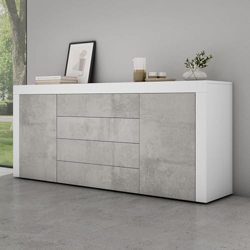 Mai & Mai Sideboard Aufbewahrungsschrank BTH: 167x36x70 cm mit 2 Schränken und 4 Schubladen in Weiß matt + Beton Kommode Mehrzweckschrank Möbel Schrank03 Mai & Mai Sideboard Aufbewahrungsschrank BTH: 167x36x70 cm mit 2 Schränken und 4 Schubladen in Weiß matt + Beton Kommode Mehrzweckschrank Möbel Schrank03 von Mai & Mai