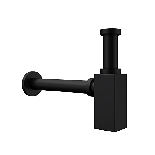 Mai & Mai Siphon S06, Form: eckig, Ablaufgarnitur für Waschbecken und Waschtisch Geruchsverschluss, Material: schwarz Messing, Anschlussgewinde von Mai & Mai