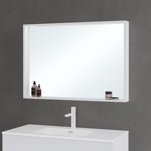 Mai & Mai Spiegelschrank Bad mit Beleuchtung Badezimmerschrank Hängeschrank Badezimmerspiegel BxTxH 100x12x70 cm Weiß matt Spiegelschrank-01 von Mai & Mai