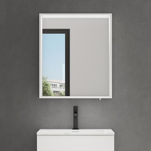 Mai & Mai Spiegelschrank Bad mit Beleuchtung Badezimmerschrank Hängeschrank Badezimmerspiegel BxTxH 60x12x70 cm Weiß matt Spiegelschrank-01 von Mai & Mai