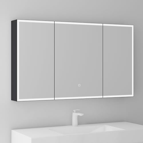 Mai & Mai Spiegelschrank Bad mit LED Beleuchtung Badezimmerschrank Hängeschrank Badezimmerspiegel BxTxH 120x15x70 cm Anthrazit matt Spiegelschrank-04 von Mai & Mai