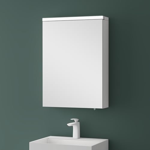 Mai & Mai Spiegelschrank Bad mit LED Beleuchtung Badezimmerschrank Hängeschrank Badezimmerspiegel BxTxH 50x15x70 cm Weiß matt Spiegelschrank-03 von Mai & Mai