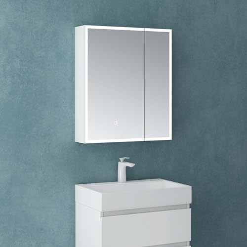 Mai & Mai Spiegelschrank Bad mit LED Beleuchtung Badezimmerschrank Hängeschrank Badezimmerspiegel BxTxH 60x15x70 cm Weiß matt Spiegelschrank-04 von Mai & Mai