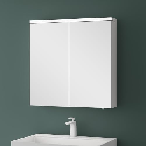Mai & Mai Spiegelschrank Bad mit LED Beleuchtung Badezimmerschrank Hängeschrank Badezimmerspiegel BxTxH 70x15x70 cm Weiß matt Spiegelschrank-03 von Mai & Mai