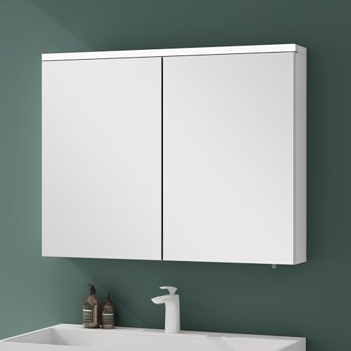 Mai & Mai Spiegelschrank Bad mit LED Beleuchtung Badezimmerschrank Hängeschrank Badezimmerspiegel BxTxH 90x15x70 cm Weiß matt Spiegelschrank-03 von Mai & Mai