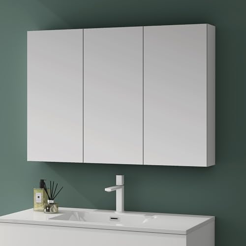 Mai & Mai Spiegelschrank mit 2 Spielgeltüren Badezimmerschrank Hängeschrank Badezimmerspiegel BxTxH 100x15x70 cm Weiß matt Spiegelschrank-02 von Mai & Mai