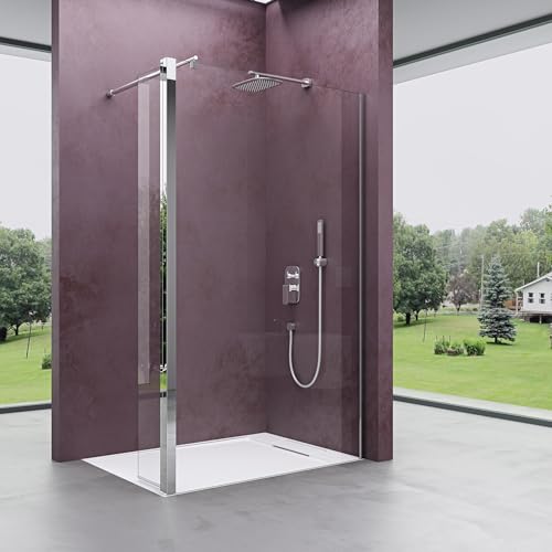 Mai & Mai Walk-In Duschwand für Dusche Duschabtrennung 100x200cm 10mm Klarglas mit 30cm Nebenteil ESG-Sicherheitsglas mit Nanobeschichtung Runder Stabilisator Bremen02K-Plus von Mai & Mai