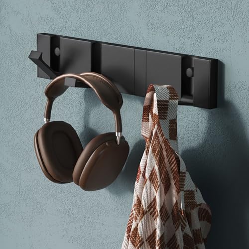 Mai & Mai Wandgarderobe Wandhaken aus Aluminium Garderobe mit 4 klappbaren Haken Garderobenleiste Garderobenhaken Kleiderhaken 30,4cm Schwarz von Mai & Mai