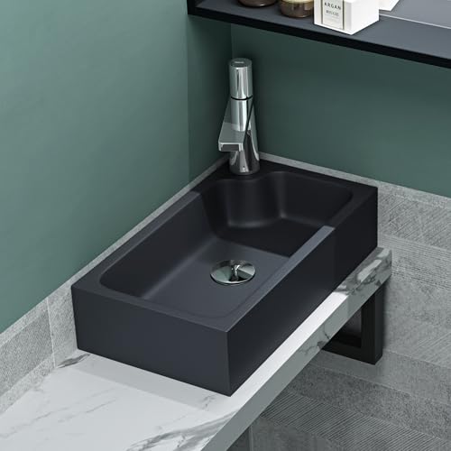 Mai & Mai Waschbecken Gäste WC Aufsatzwaschbecken mit Hahnloch 46x26x11cm Mineralguss Eckig Klein Waschschale matt Anthrazit Waschplatz Becken-links Colossum101 von Mai & Mai