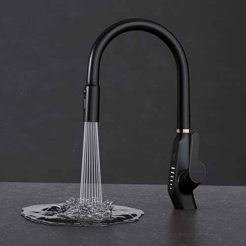 Mai & Mai Wasserhahn Küche Küchenamatur ausziehbar 360° drehbar 3 Wasserstrahl-Modi LED-Digitalanzeige Küchenwasserhahn Spültischarmatur Schwarz MS-8085 von Mai & Mai