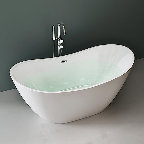 Mai & Mai freistehende Acryl-Badewanne Oval Standbadewanne Weiß inkl. Push-Open Ablaufgarnitur Breite 150cm V502OA von Mai & Mai