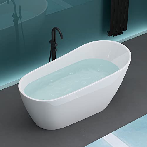 Mai & Mai freistehende Acryl-Badewanne Oval Standbadewanne Weiß inkl. Push-Open Ablaufgarnitur Breite 160cm V528 von Mai & Mai