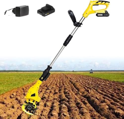 LNNW Akku-Bodenhacke, 20-V-Gartenfräse, verstellbare elektrische Bodenfräse, 16 cm Arbeitstiefe, (Gelb) für Rasen Yard Bodenkultivierung von MaiBuL