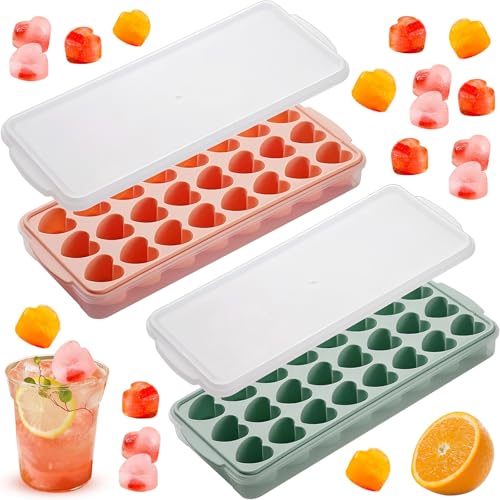 MaiLence Mini Eiswürfelform Herz 2 Stück, Klein Herz Eiswürfelform Silikon mit Deckel 24-Cavity Eiswürfelbehälter mit Deckel für Cocktails, Whisky, Getränke, Soda von MaiLence